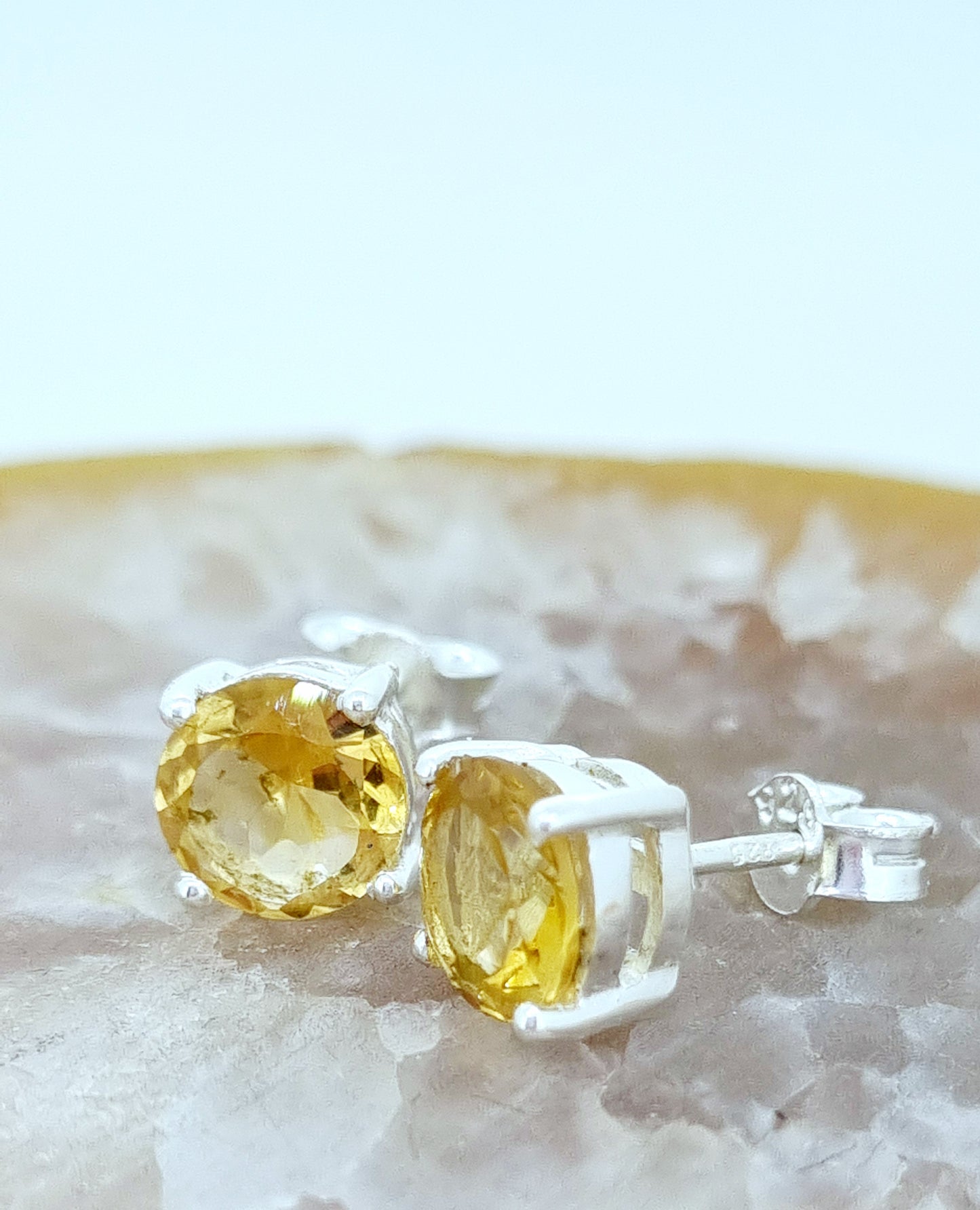 Citrine gemstone studs set in sterling silver are absolutely vibrant!