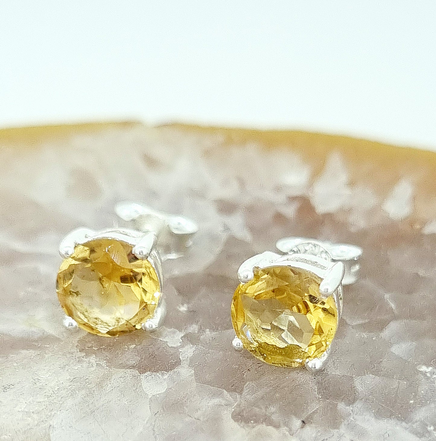 Citrine gemstone studs set in sterling silver are absolutely vibrant!