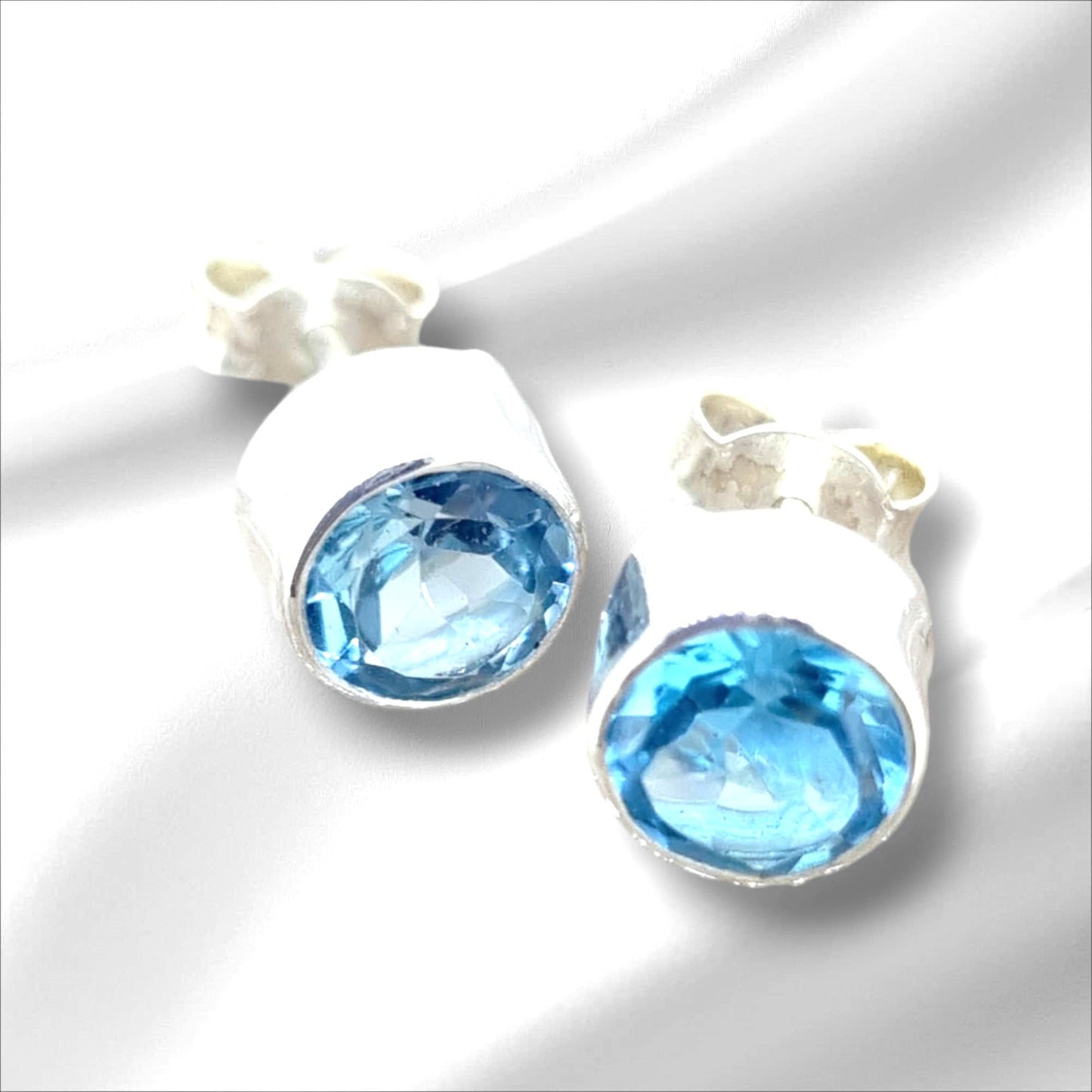 Divine Natural  Blue Topaz 925 Sterling Silver Stud Earrings