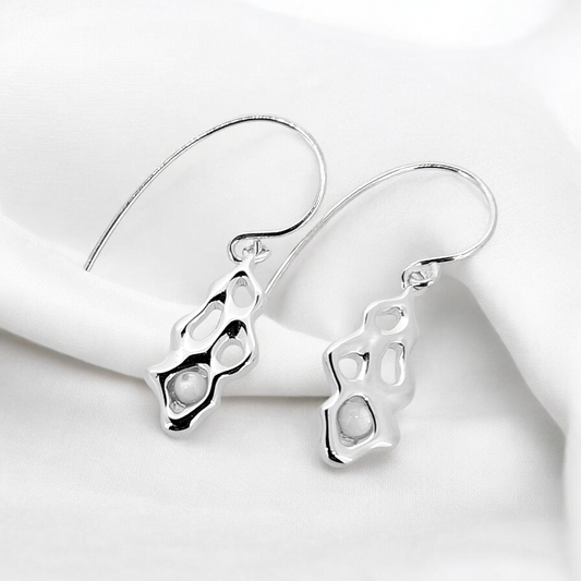 Enchanting sterling silver drop hook earrings feature a stunning mother of pearl centrepiece.