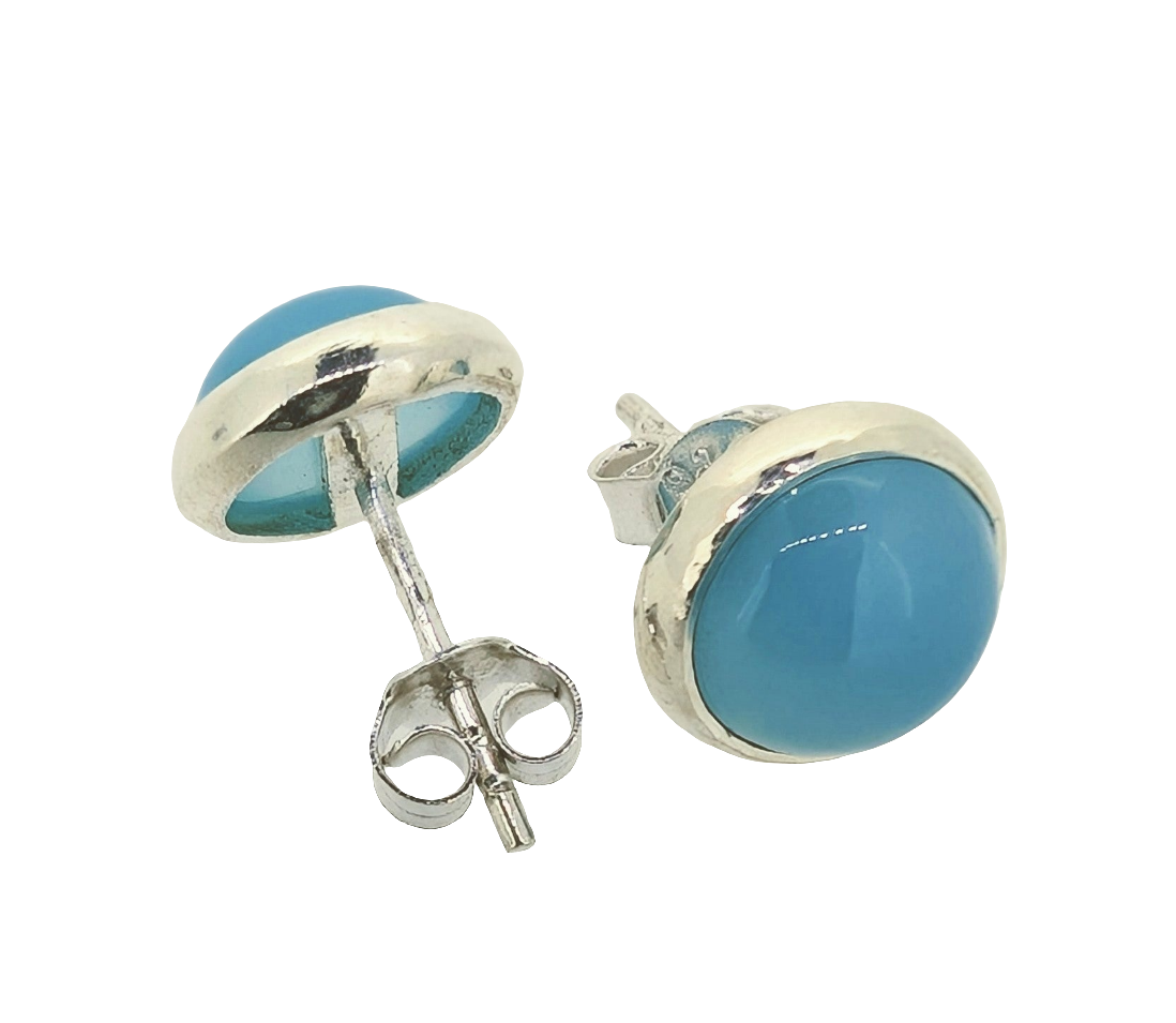 Blue chalcedony sterling silver studs