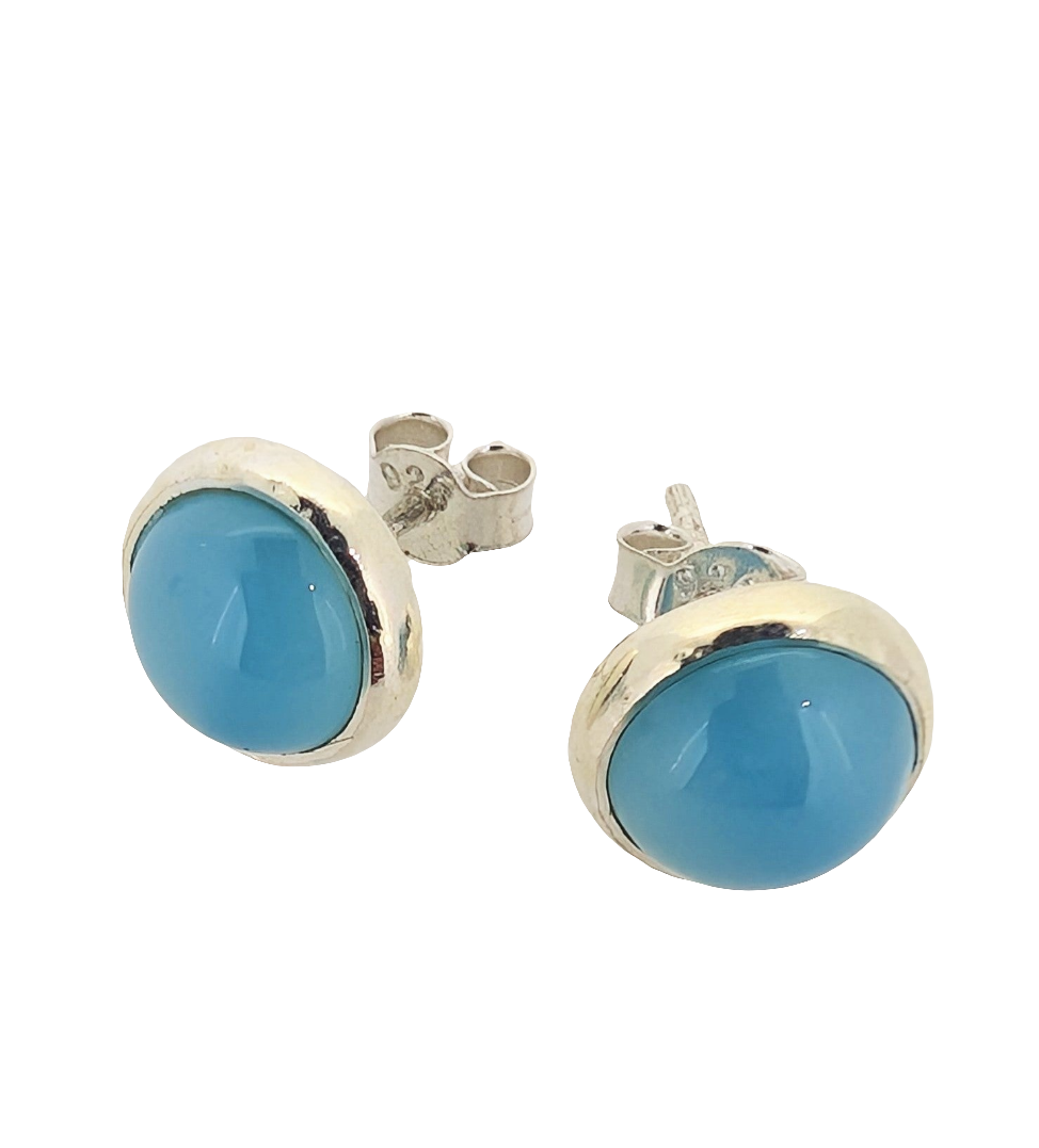 Blue chalcedony sterling silver studs